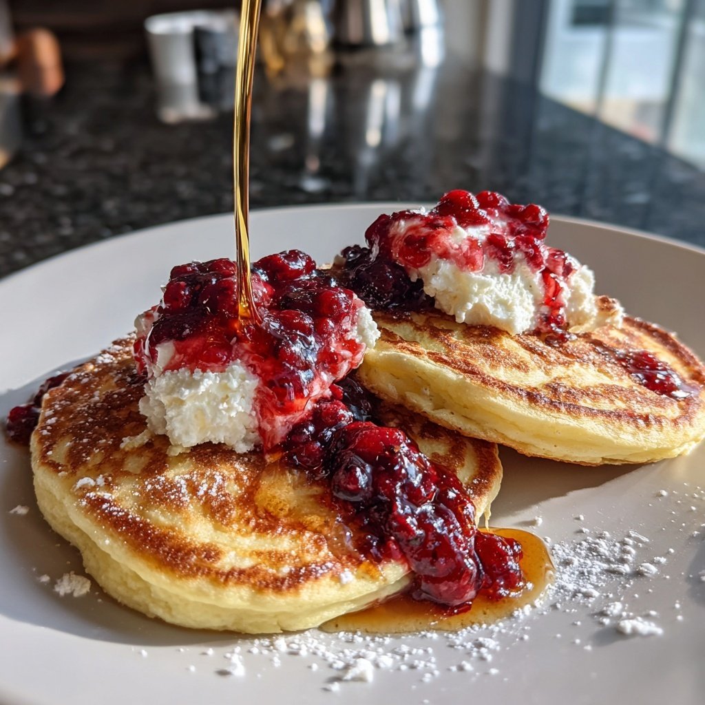 Ricotta Pancakes with Berry Compote and Mascarpone