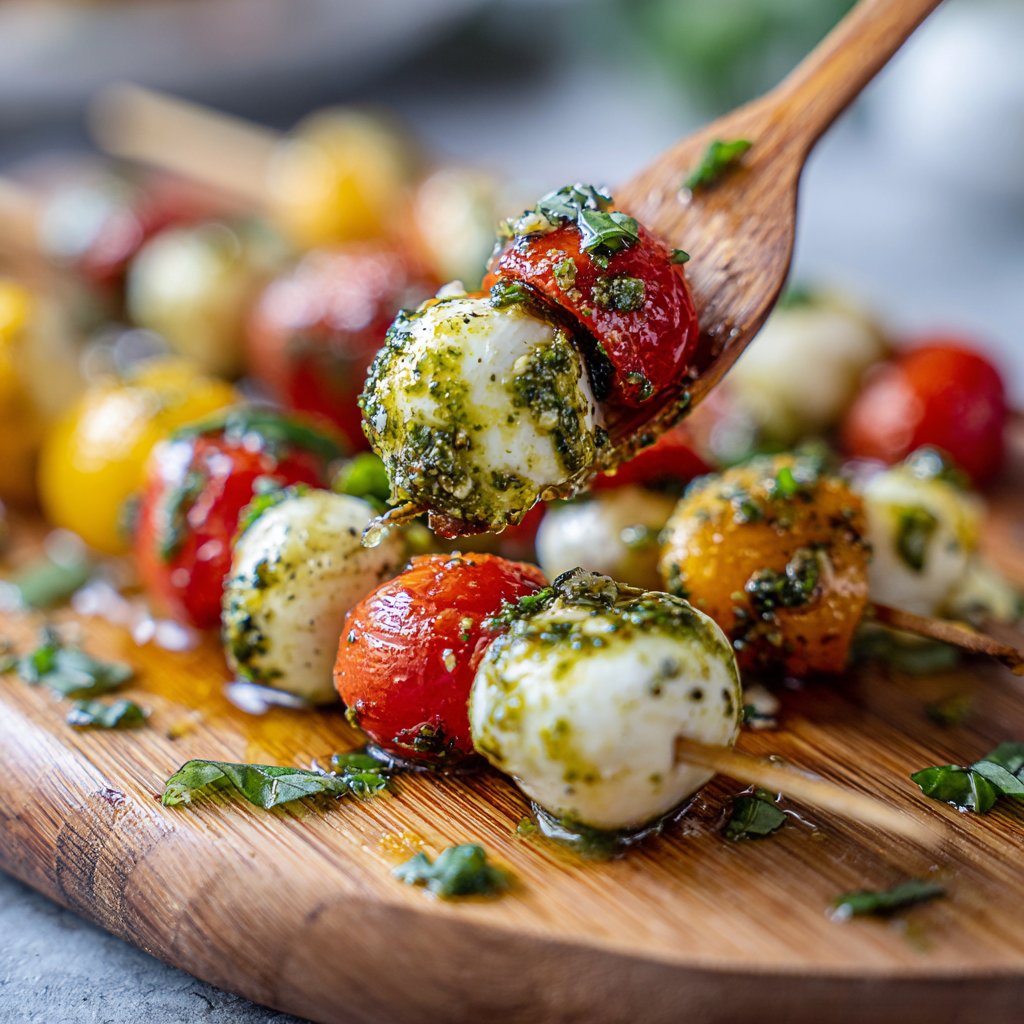 Mini Caprese Skewers with Pesto
