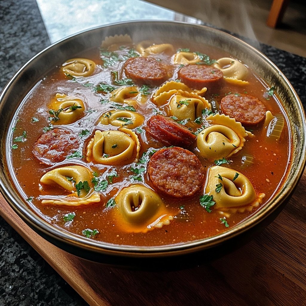 Spicy Sausage and Tortellini Soup