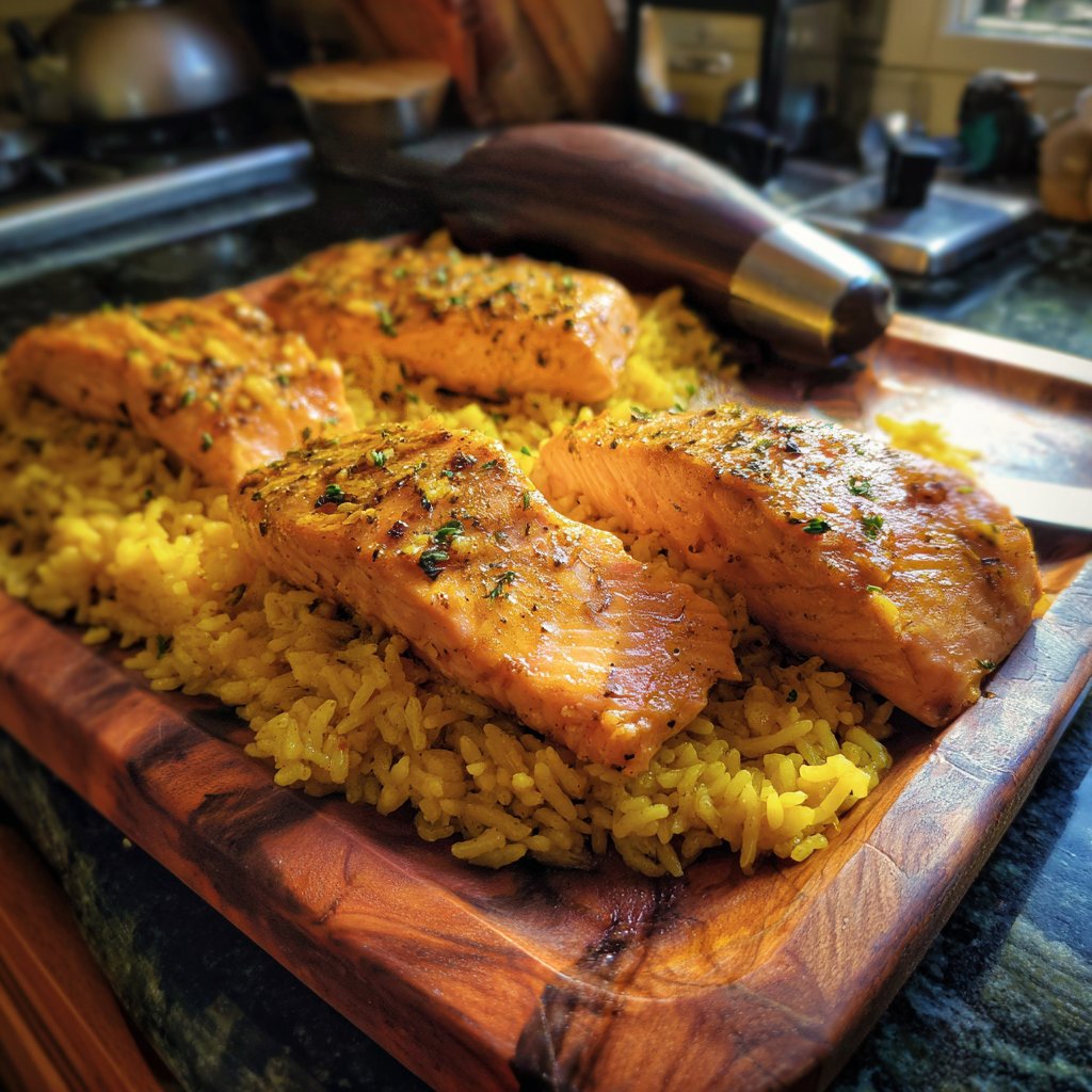 Saffron Sticky Rice with Salmon