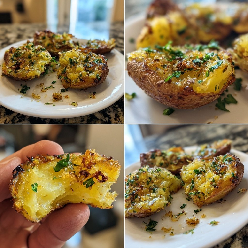 Smashed Airfried Potatoes with Garlic