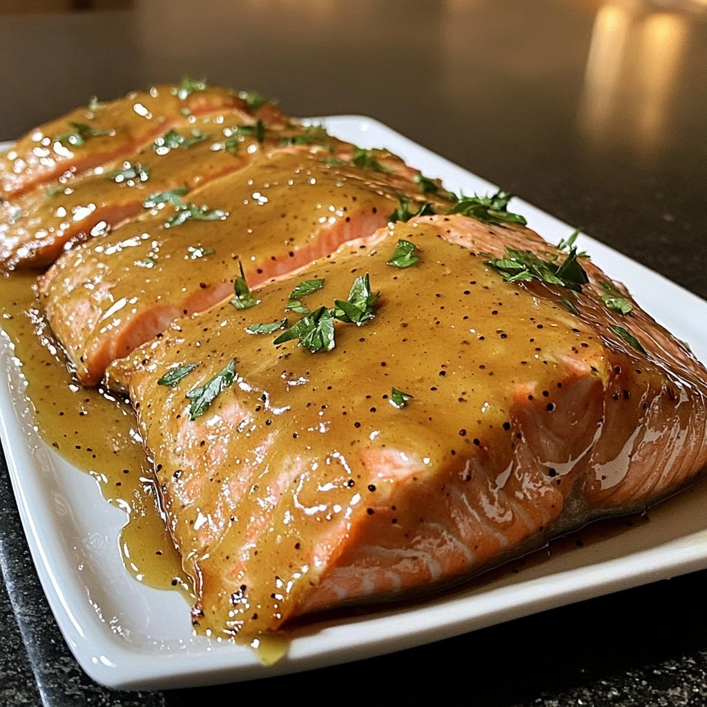 Honey Mustard Glazed Salmon Fillet from the Oven